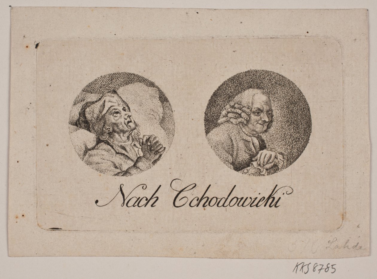 Hoja con dos retratos redondos de Gerhard Ludvig Lahde
