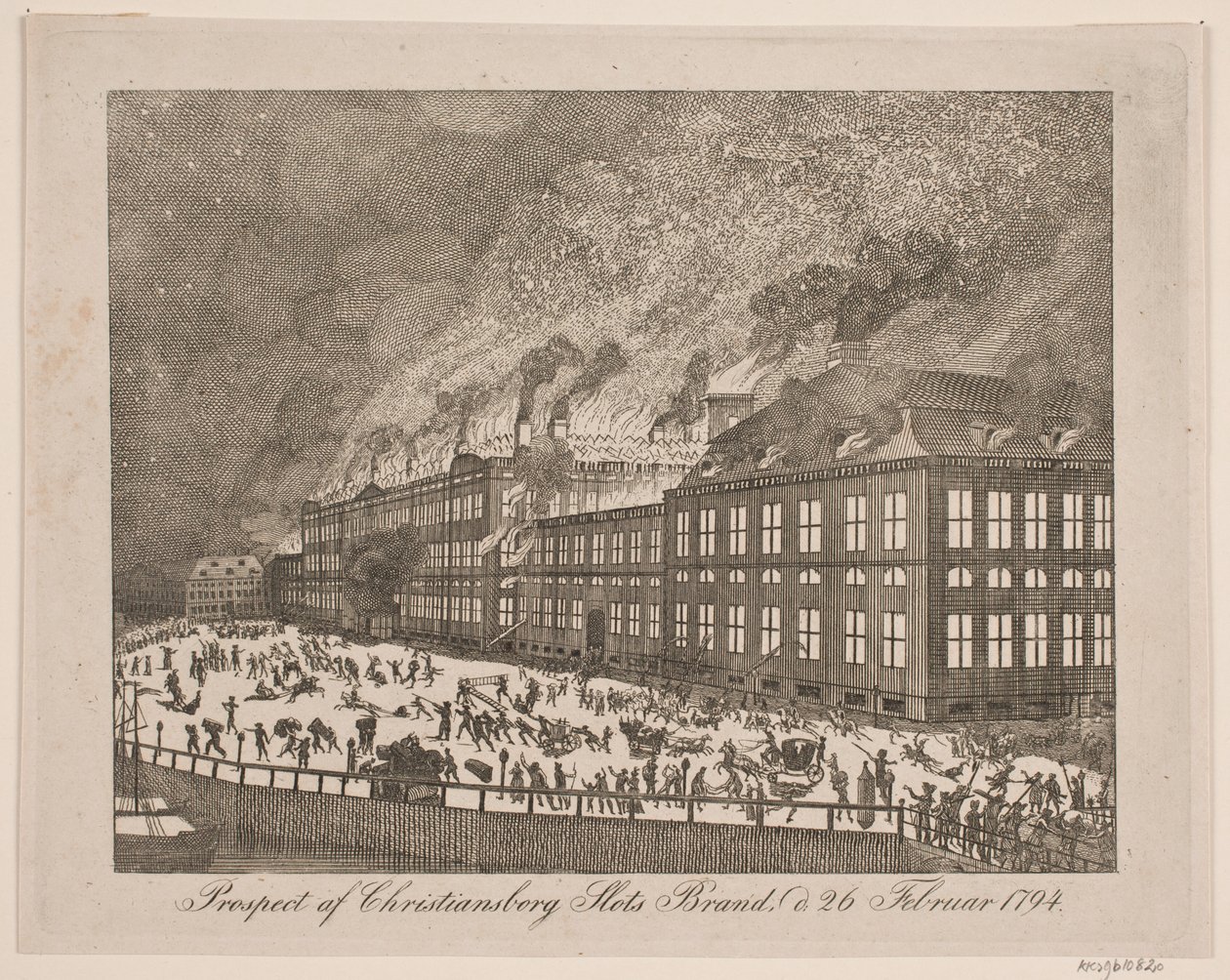 Perspectiva del incendio del Palacio de Christiansborg el 26 de febrero de 1794 de Gerhard Ludvig Lahde