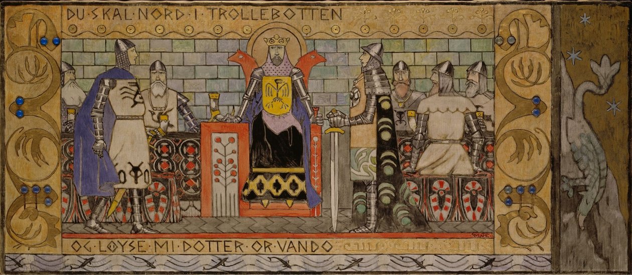 Åsmund en el salón del rey de Gerhard Munthe