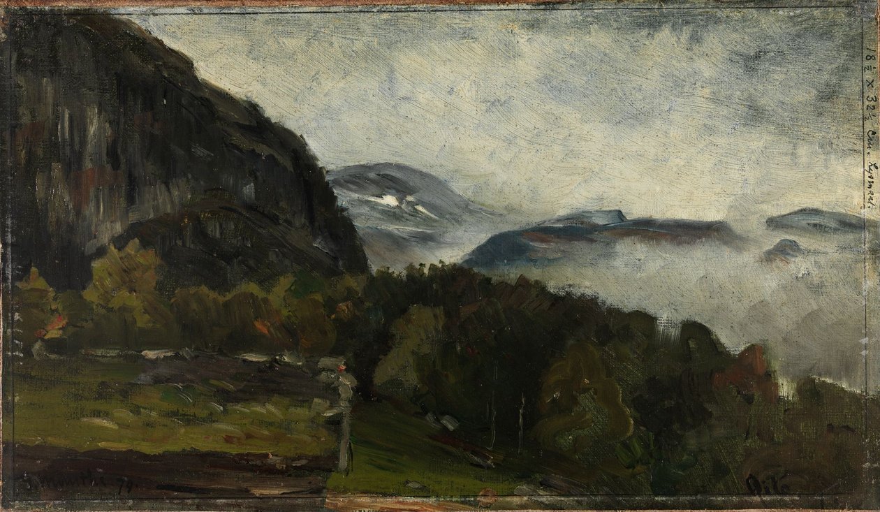 Paisaje en Øylo envuelto en la niebla de Gerhard Munthe
