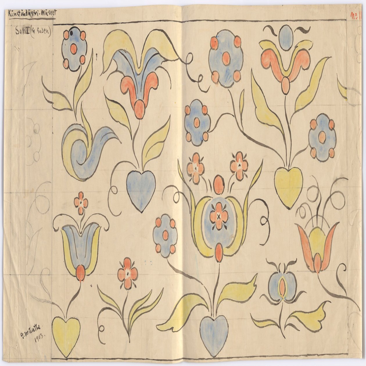 Museo de Artes Industriales de Oslo: Sala I (hacia la calle). Folleto n.º 11 de Gerhard Munthe
