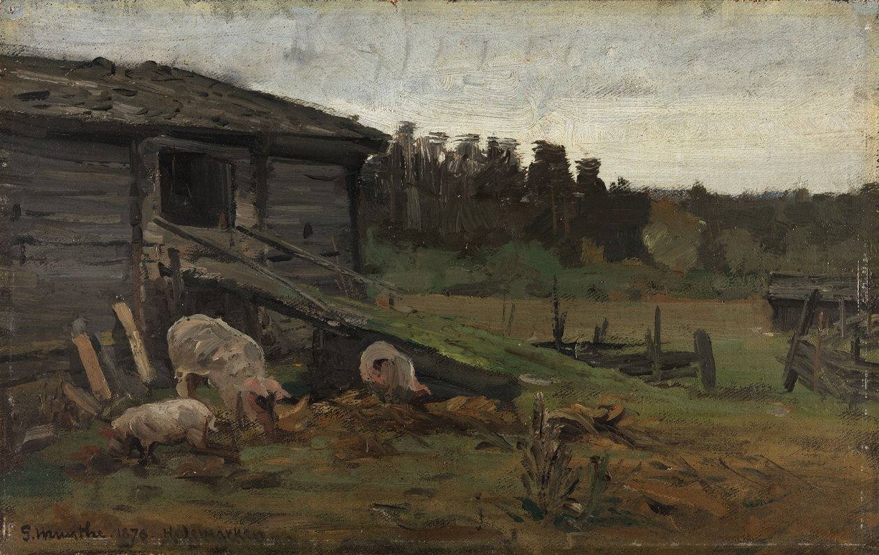 Cerdos en el Barn Bridge de Gerhard Munthe