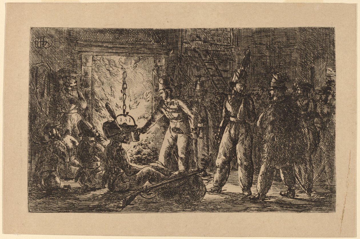 Cosacos frente a una chimenea de Gerhardus Emaus de Micault