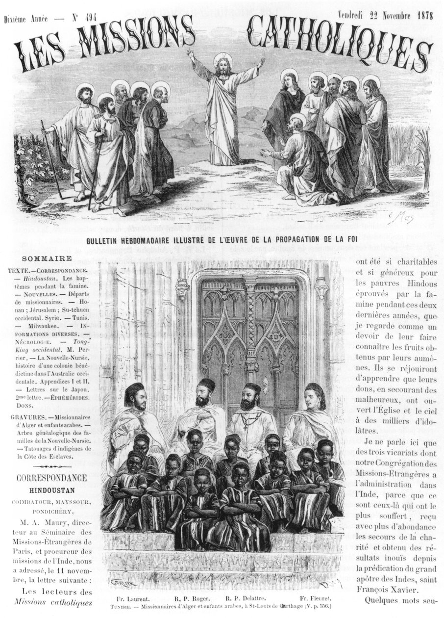 Misioneros de Argel y niños árabes en San Luis de Cartago en Túnez, ilustración de 