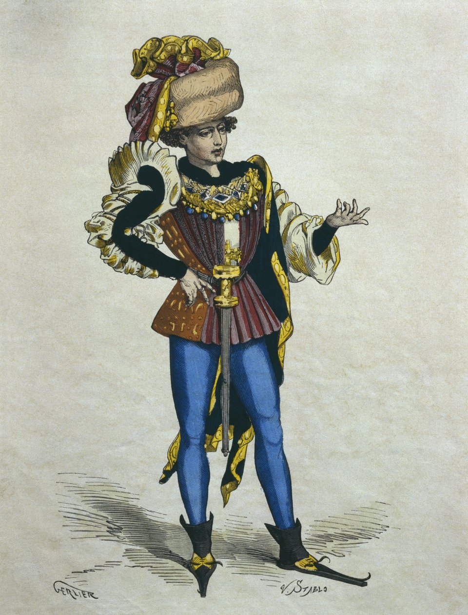 Joven elegante en 1480, ilustración de 