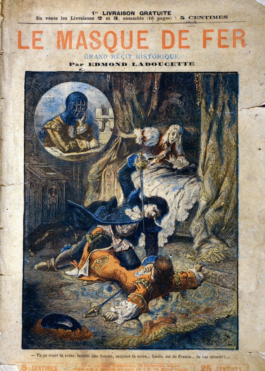 Le Masque de Fer, portada de la novela de Edmond Ladoucette, publicada en entregas a finales del siglo XIX de Gerlier
