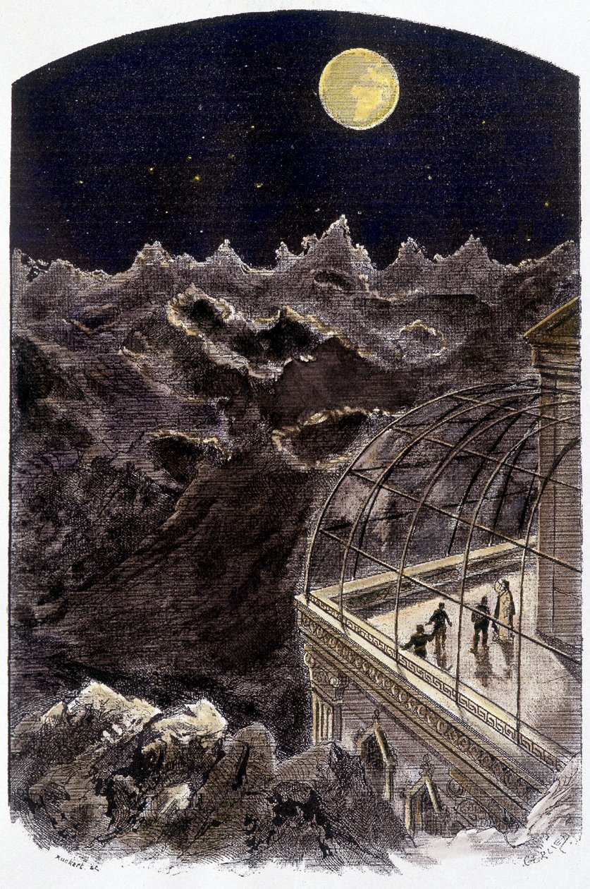 Personas en la Luna observando la Tierra - ilustración de Gerlier, en “Un mundo desconocido: 2 años en la luna” de Pierre de Sélènes, ed. Flammarion de Gerlier Gerlier