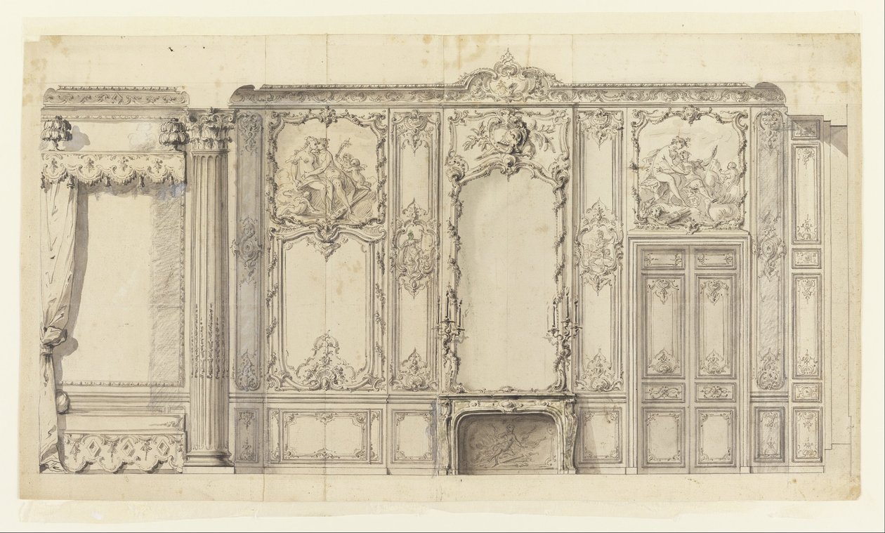Elevación de la pared del dormitorio del Príncipe de Rohan, Hôtel de Soubise, París de Germain Boffrand
