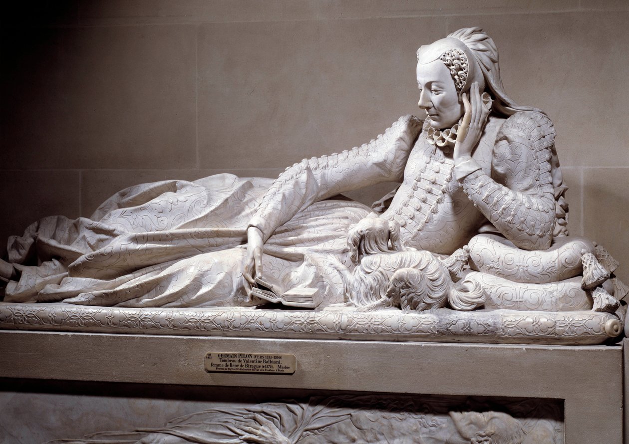 Monumento funerario: Tumba con efigie de Jeanne Valentine Balbiani, esposa del Cardenal René de Birague, Canciller de Francia de Germain Pilon