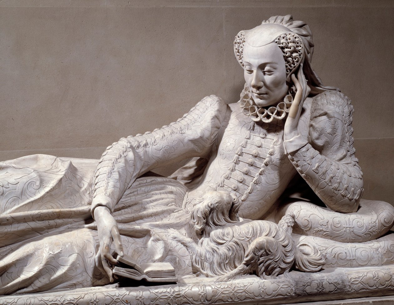 Monumento funerario: Tumba con efigie de Jeanne Valentine Balbiani (1518-1572), esposa del Cardenal René de Birague (1506-1583), Canciller de Francia (detalle). Escultura de mármol por Germain Pilon (1535-1590) de Germain Pilon