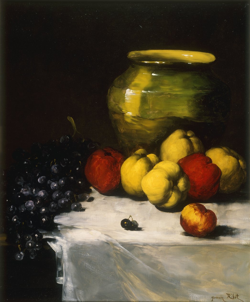 Naturaleza muerta con manzanas y uvas de Germain Ribot
