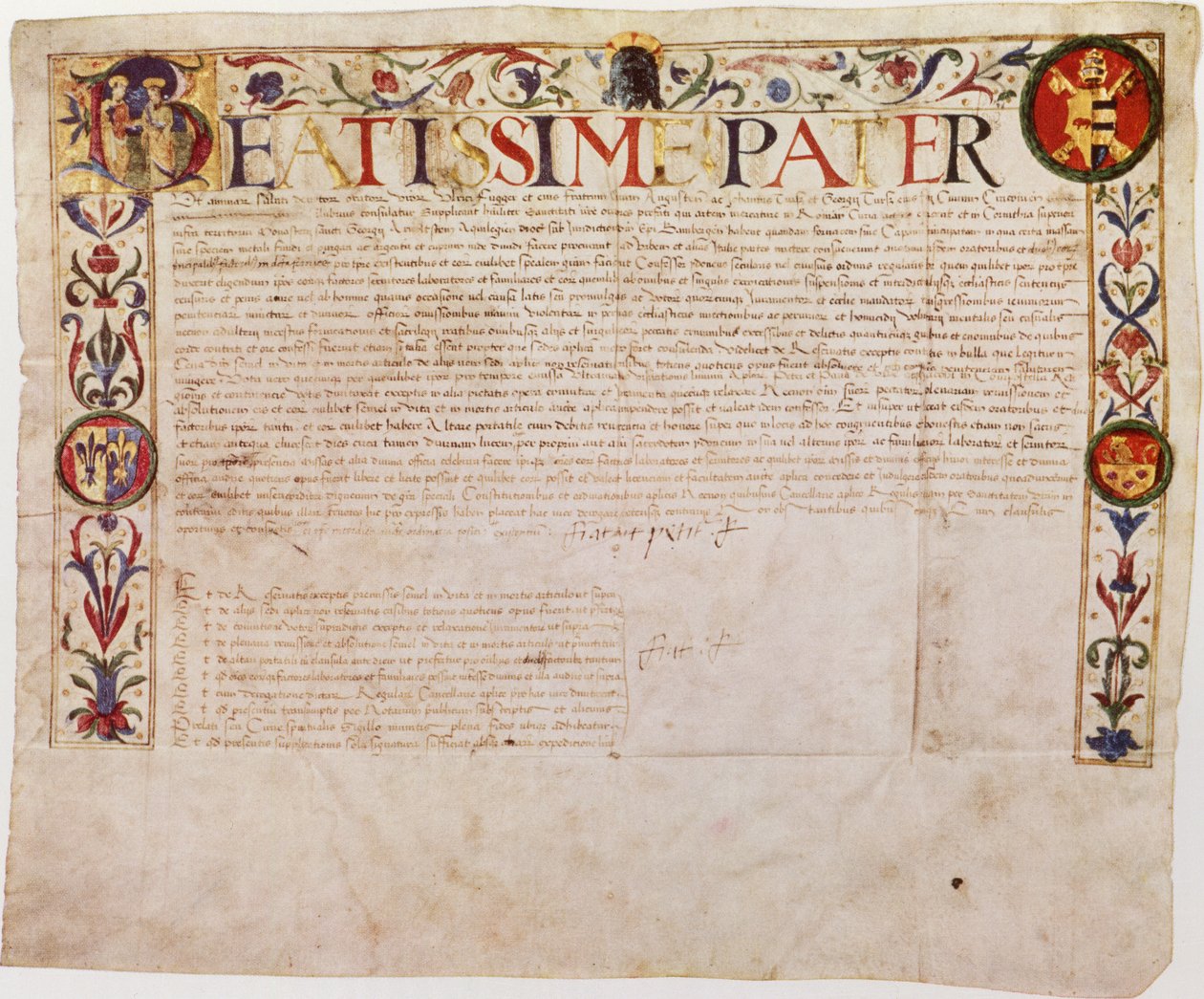 Una petición de la familia bancaria alemana Fugger al Papa Alejandro VI (pluma y tinta sobre vitela) de German School