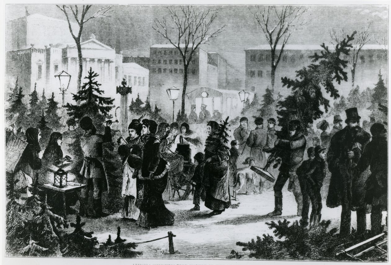 Mercado de árboles de Navidad en la Augustusplatz, Leipzig de German School