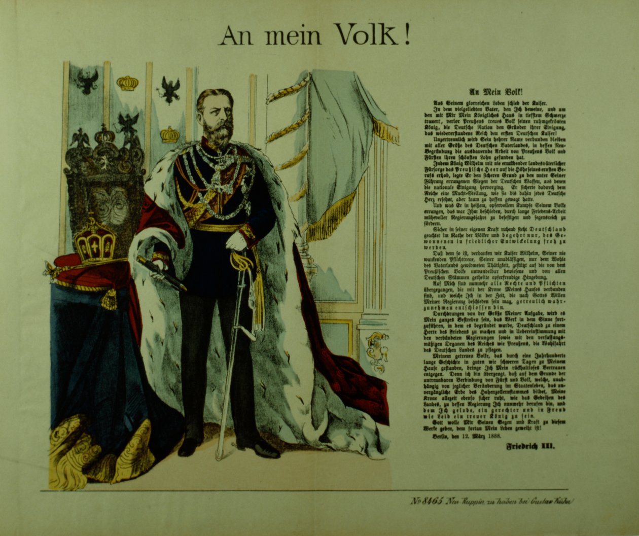 Copia de una declaración de Federico III a sus súbditos, 12 de marzo de 1888 de German School