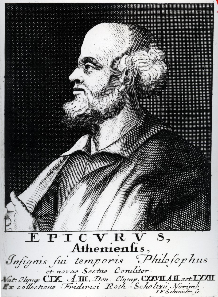 Epicuro, grabado por Johann Fredrich Schmidt de German School