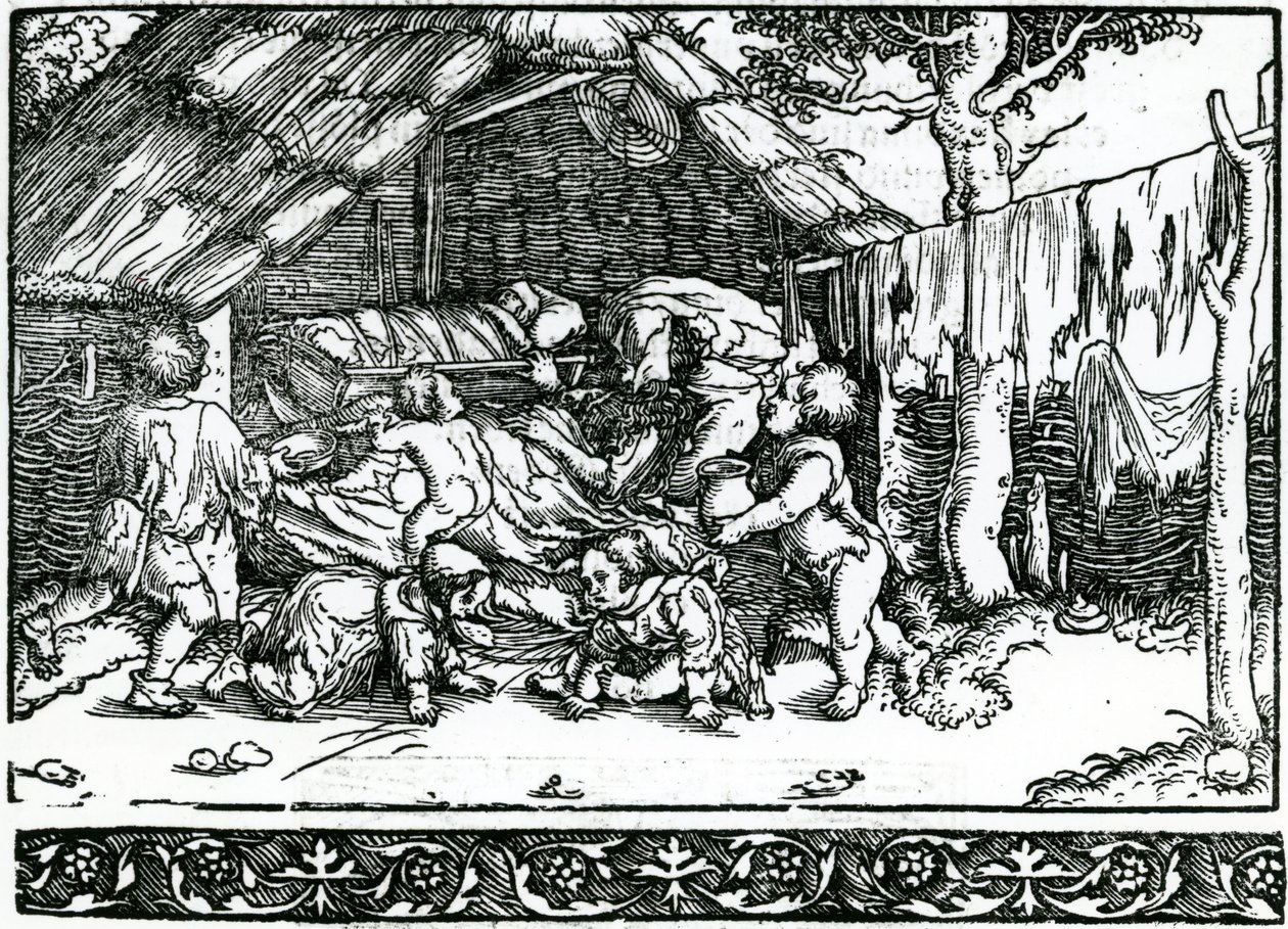 Campesinos desalojados, Ilustración de Franciscus Petrarchas Von der Artzney bayder Glueck, 1532 de German School