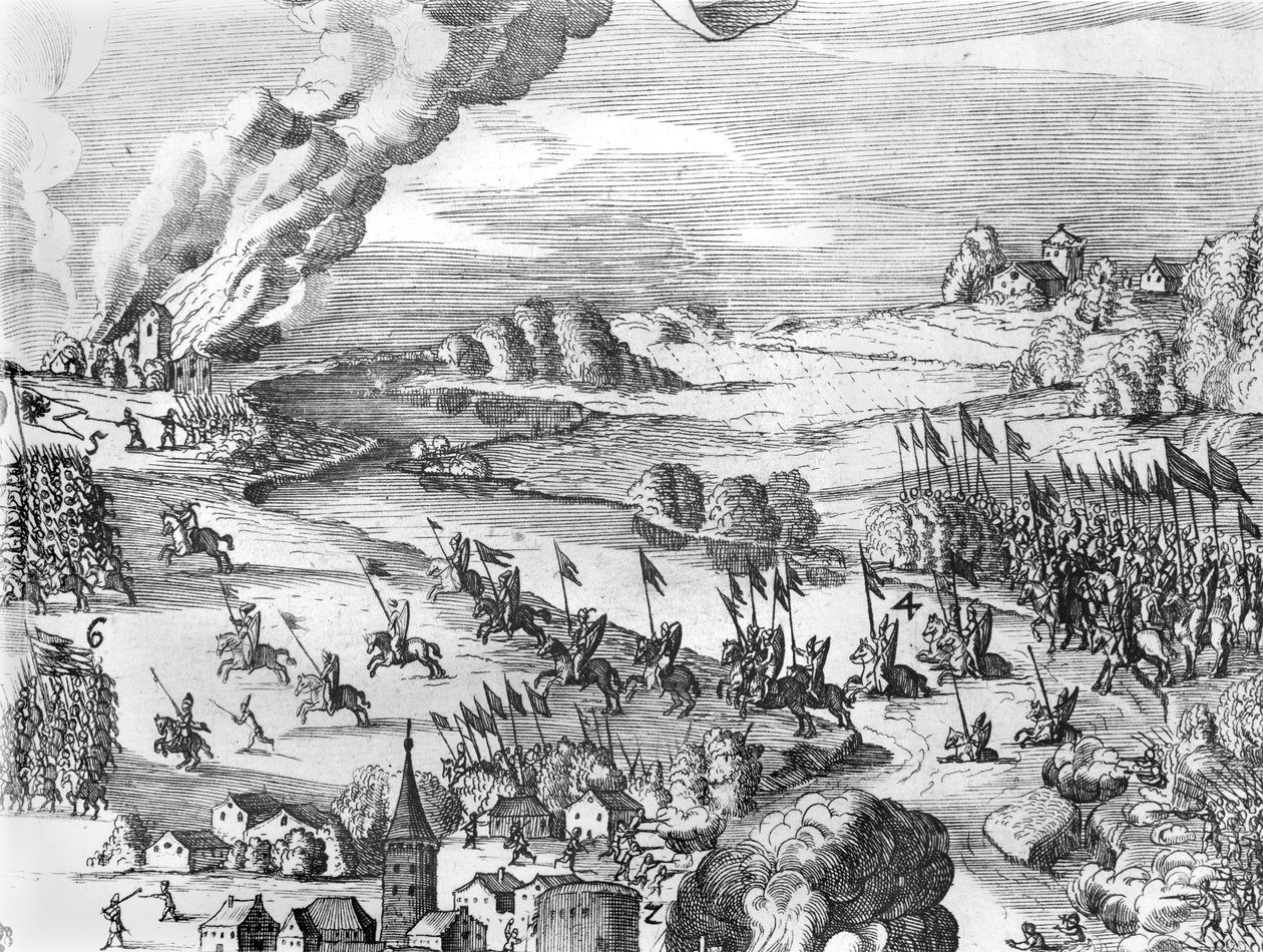 Vista general de la batalla de Mühlberg (detalle), 24 de abril de 1547 de German School