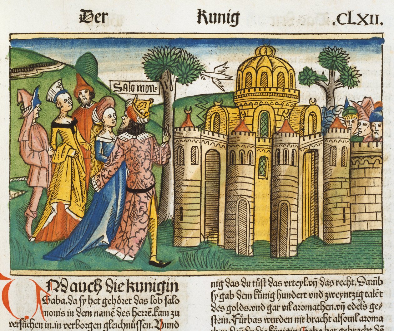 I Reyes 10:1-13 La Reina de Saba visita a Salomón, de la Biblia de Núremberg (Biblia Sacra Germanaica) de German School