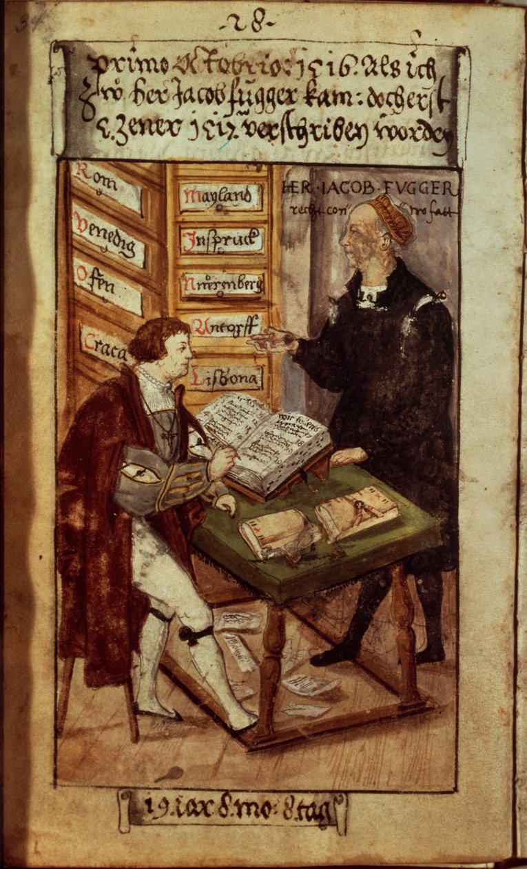 Jakob Fugger en su oficina, 1518 de German School