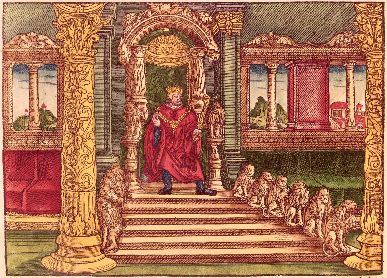 El rey Salomón en su trono, 1ª Edición, de la Biblia de Lutero, c.1530 de German School