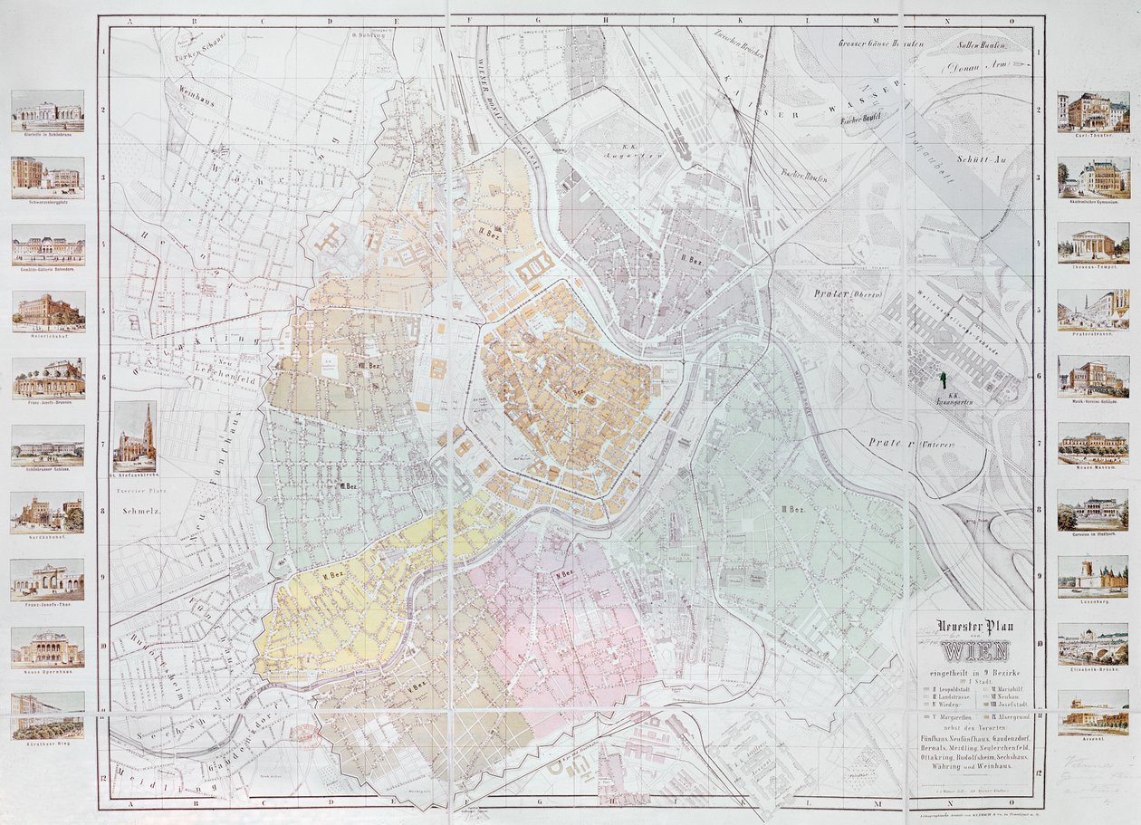 Mapa de Viena, publicado por Klimsch und Co., Frankfurt, c.1860 de German School