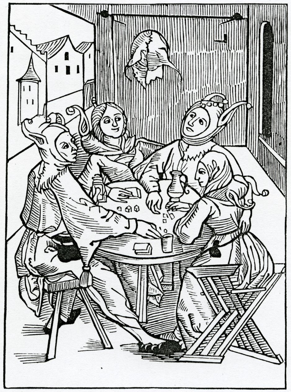 De jugadores de cartas y dados, ilustración de la traducción al inglés de Alexander Barclay de 