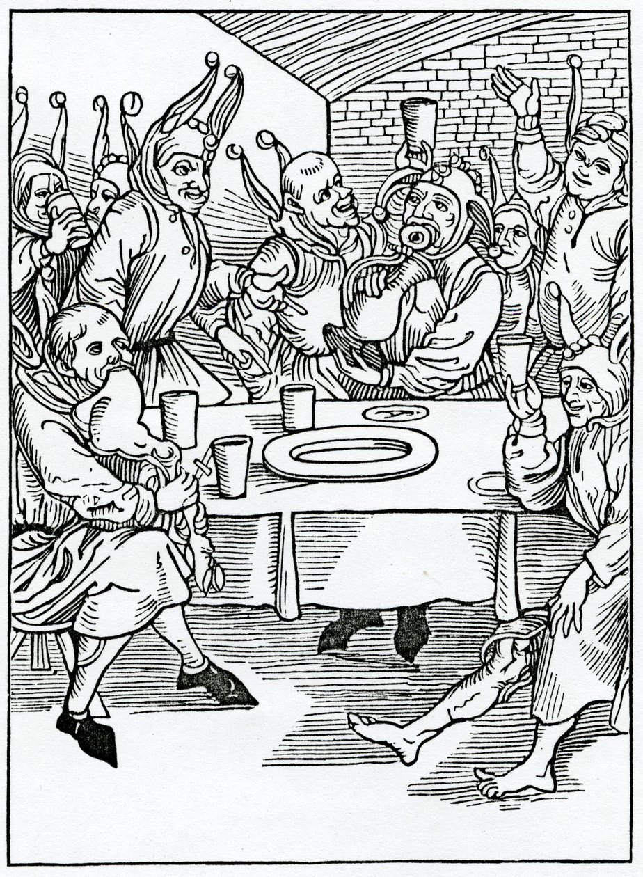 De glotones y borrachos, ilustración de la traducción al inglés de Alexander Barclay de 