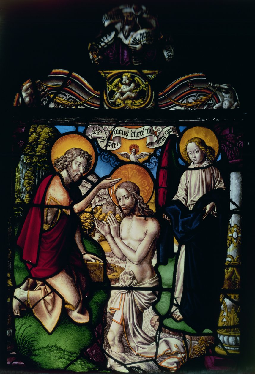 Panel que representa el Bautismo de Cristo, siglo XVI (vidriera) de German School