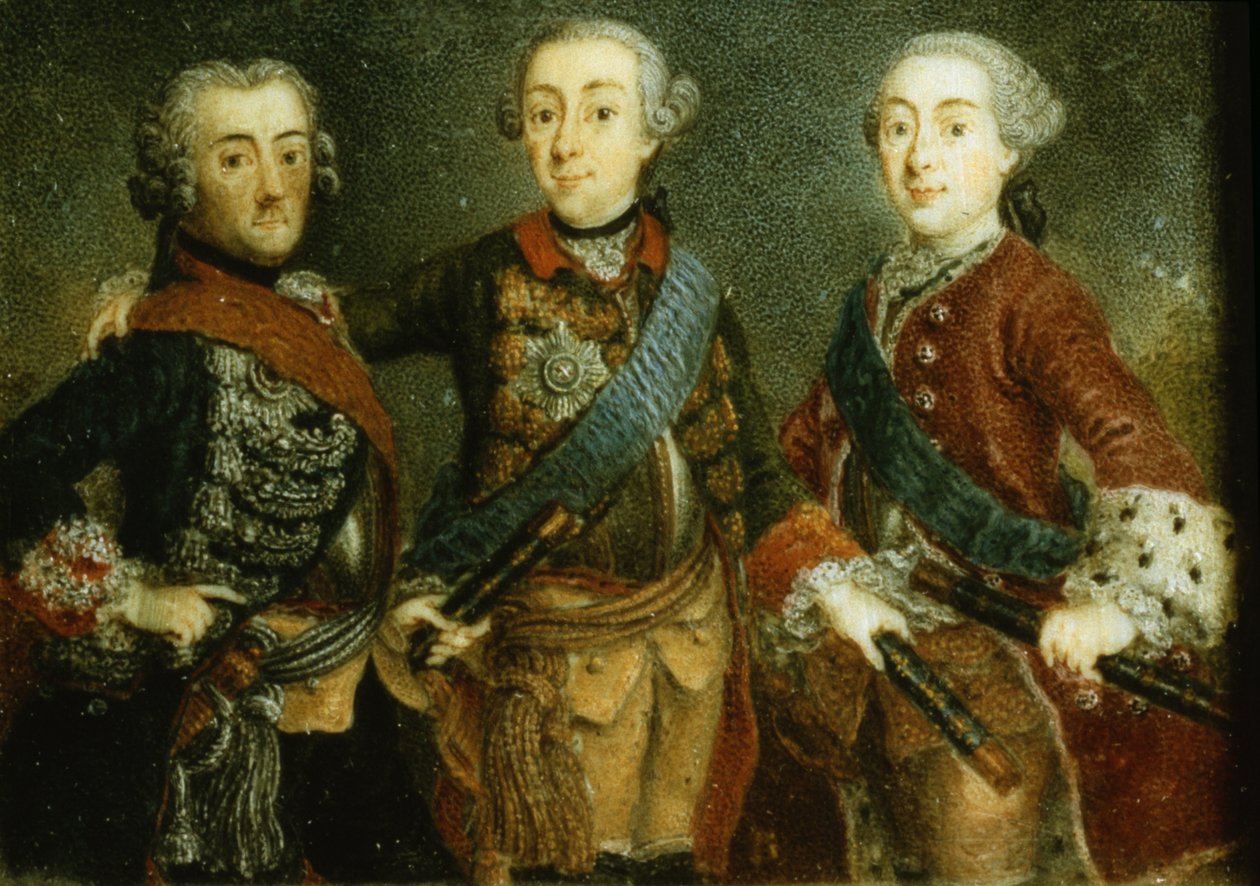 Paul, Federico II y Gustavo Adolfo de Suecia de German School