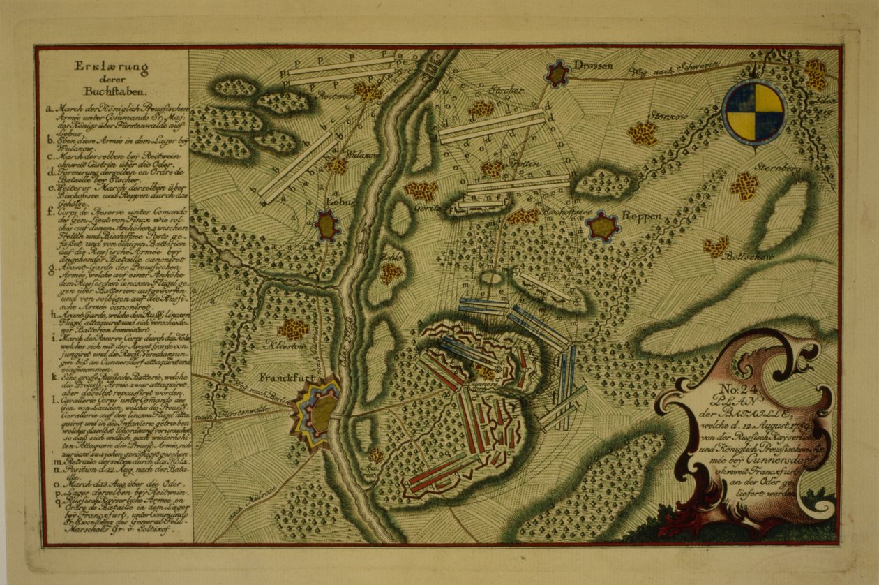 Plano de la Batalla de Kunersdorf, 12 de agosto de 1759 de German School