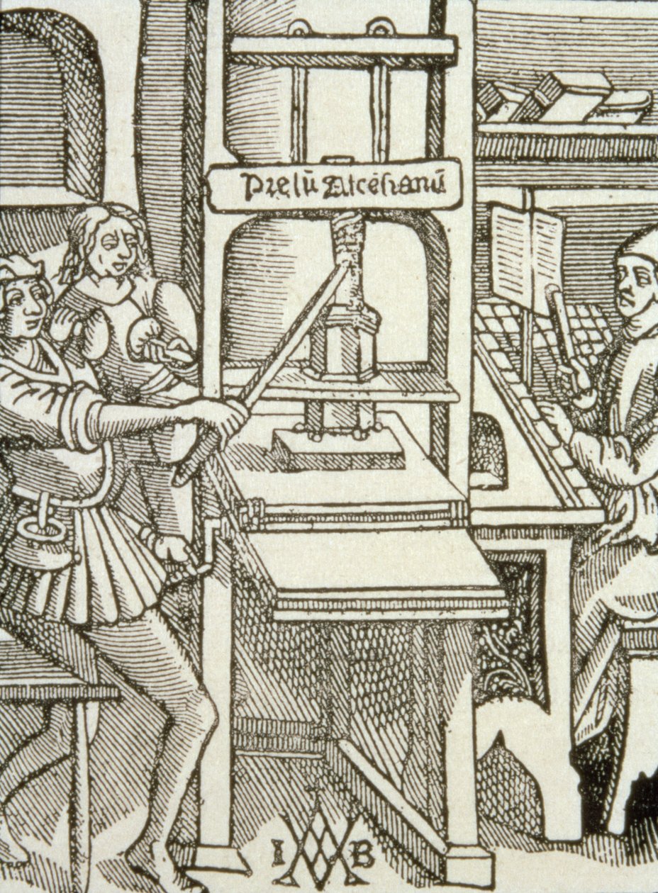 Prensa de impresión de 1498, de un libro impreso en ese año de German School