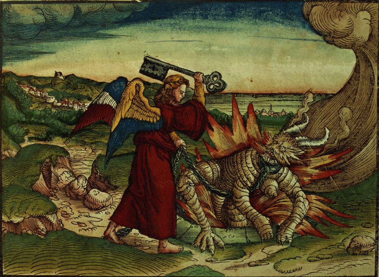 Apocalipsis 20:18 Llave del abismo, 1ª edición, de la Biblia de Lutero, c.1530 de German School