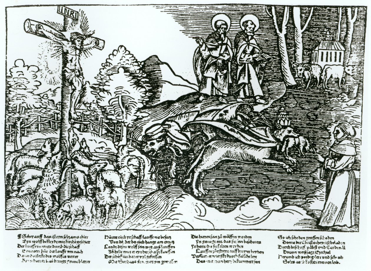 Catolicismo romano y luteranismo contrastados, c.1520-21 de German School