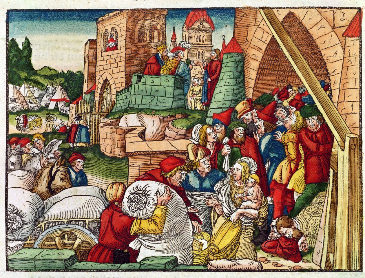 Samaria bajo asedio, de la Biblia de Lutero, c.1530 de German School