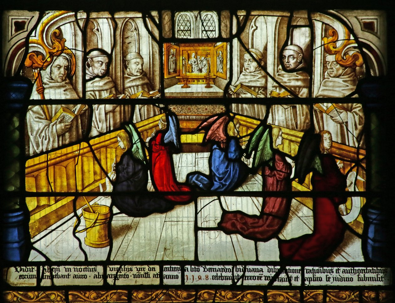 San Bernardo tiene una visión de ángeles monitoreando a los monjes cantando de German School