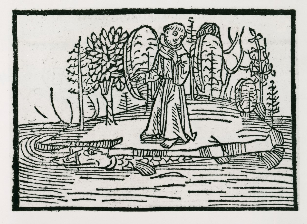 San Brendan en la isla del pez, ilustración de 