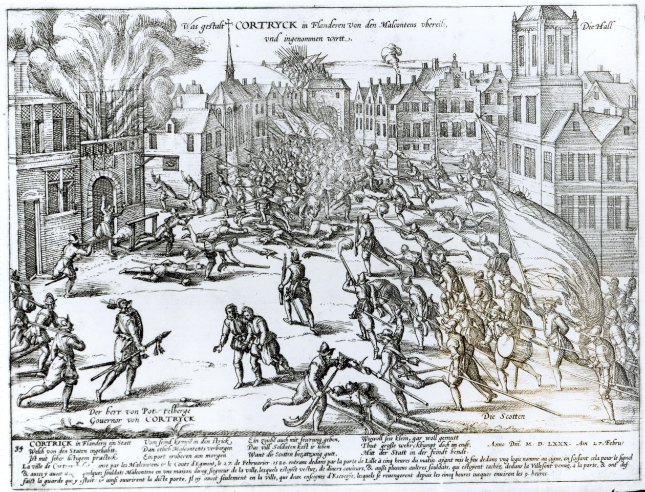 La batalla de Courtrai entre los franceses y los flamencos, 1580 de German School