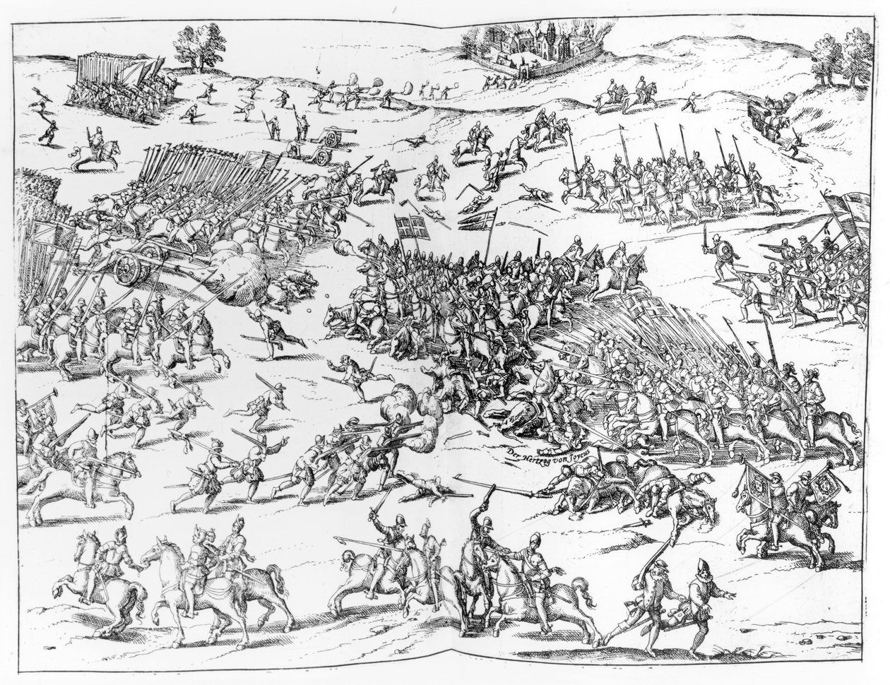 La batalla de Courtrais entre los franceses y los flamencos en 1580 de German School