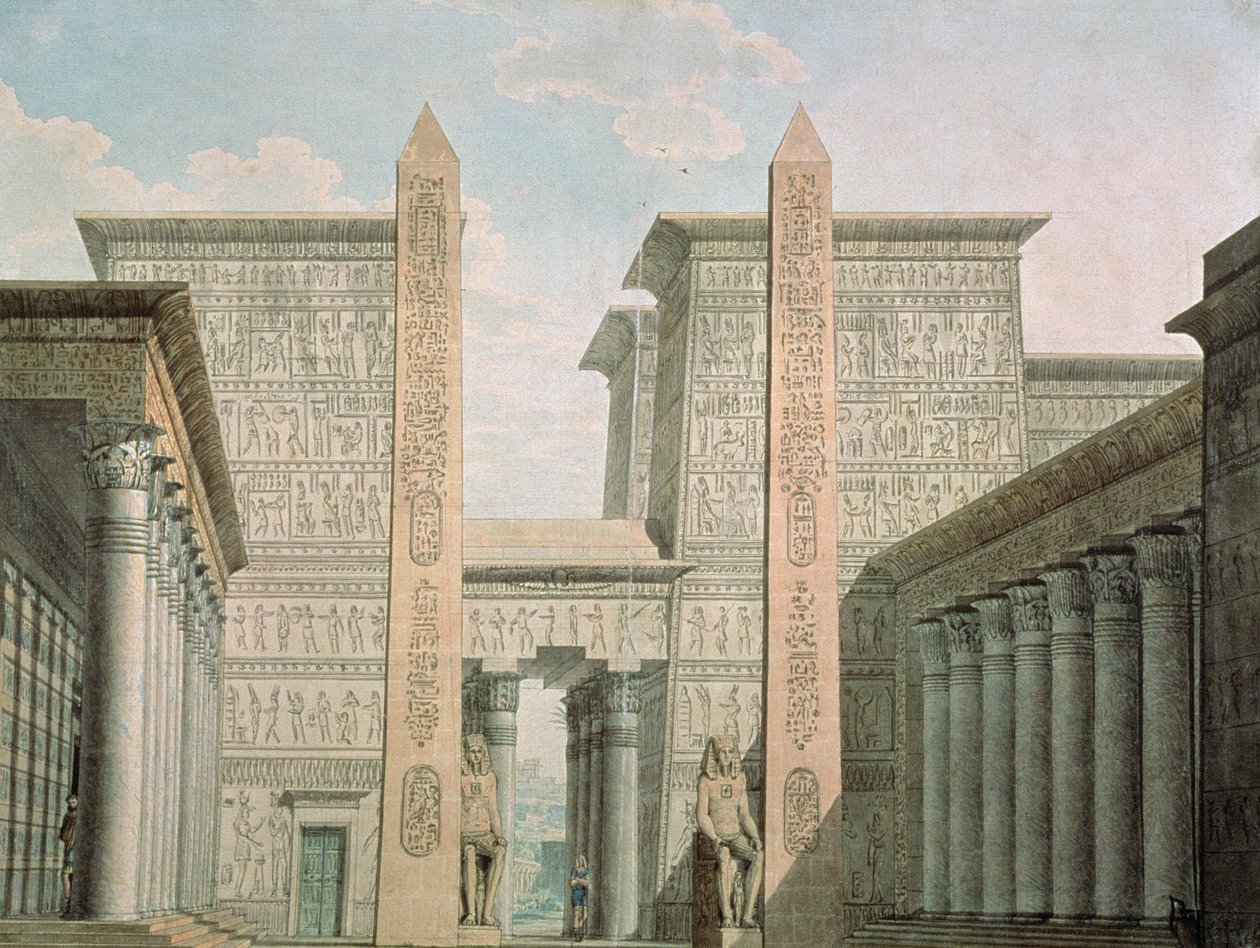 La entrada al templo, Acto I escena iii, diseño de escenario para 