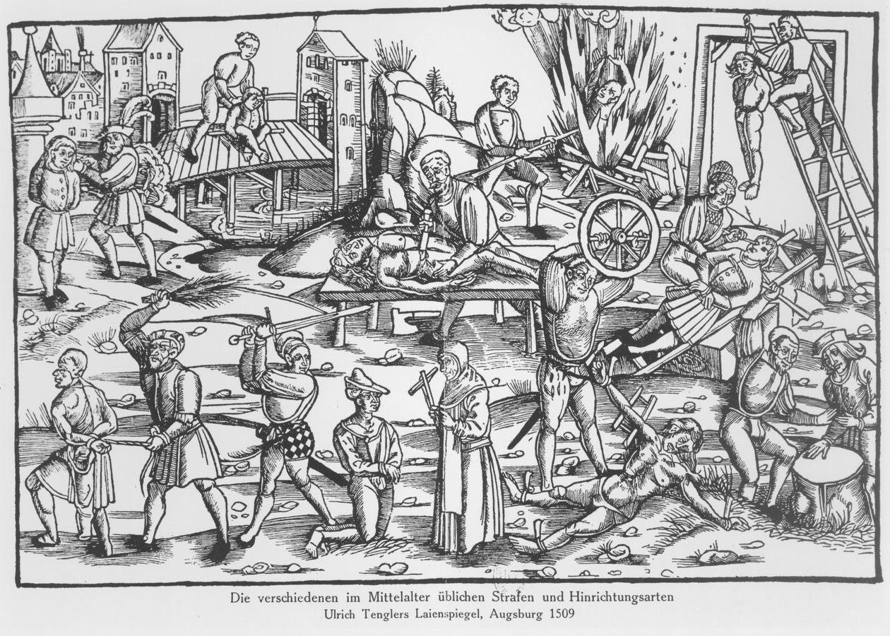 Los castigos habituales en Alemania durante la Edad Media, ilustración de Laienspiegel por Ulrich Tengler, publicado en Augsburgo 1509 de German School