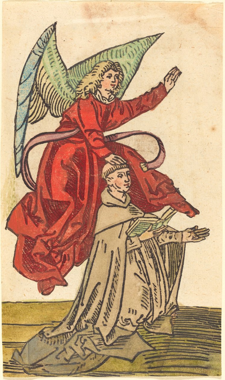 Un monje con un ángel de German 15th Century