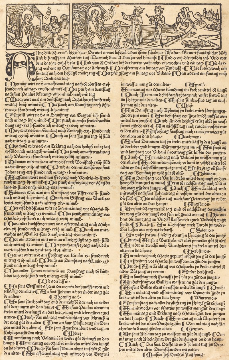 Calendario con la Natividad y la Adoración de German 15th Century