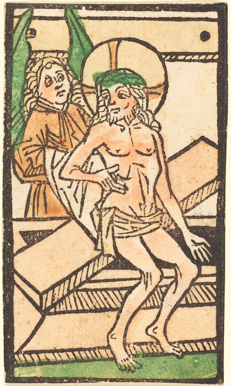 Cristo Sentado en su Tumba con un Ángel de German 15th Century