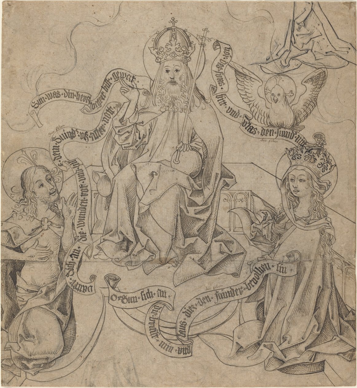 Cristo y María intercediendo con Dios Padre de German 15th Century
