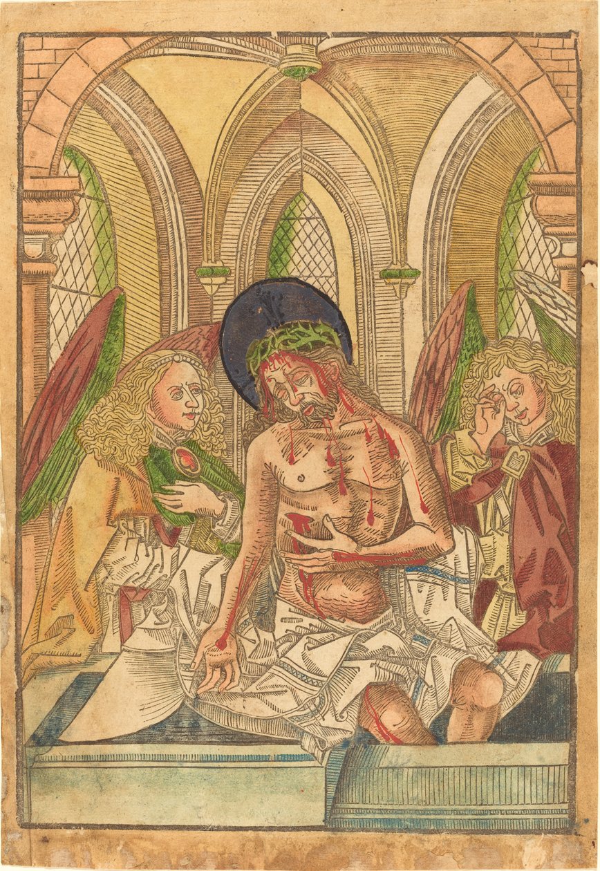 Cristo en la tumba con dos ángeles de German 15th Century