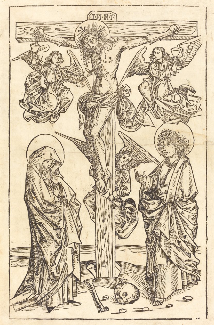 Cristo en la cruz con ángeles de German 15th Century