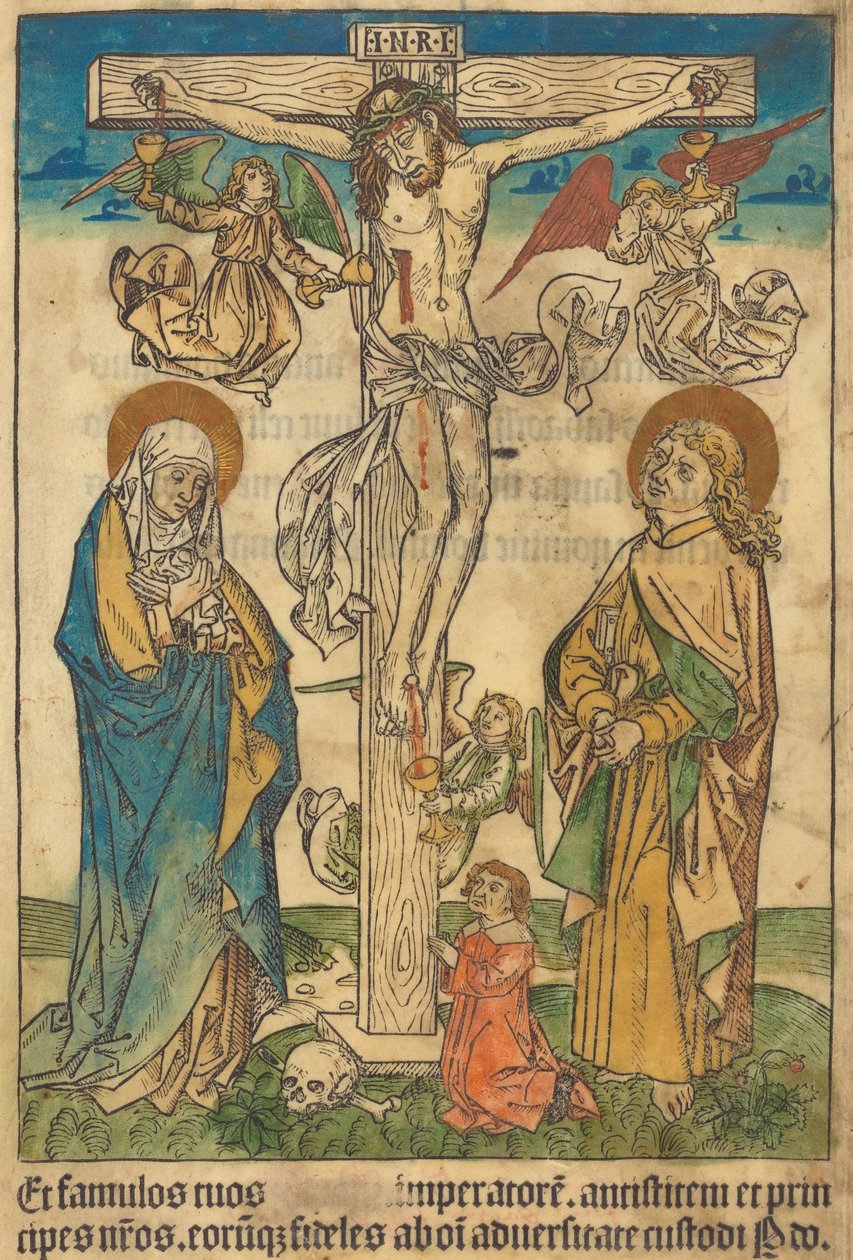 Cristo en la cruz con ángeles de German 15th Century