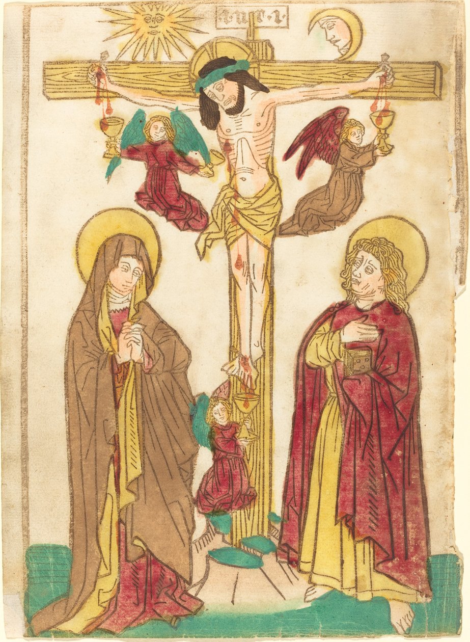 Cristo en la Cruz con Ángeles de German 15th Century