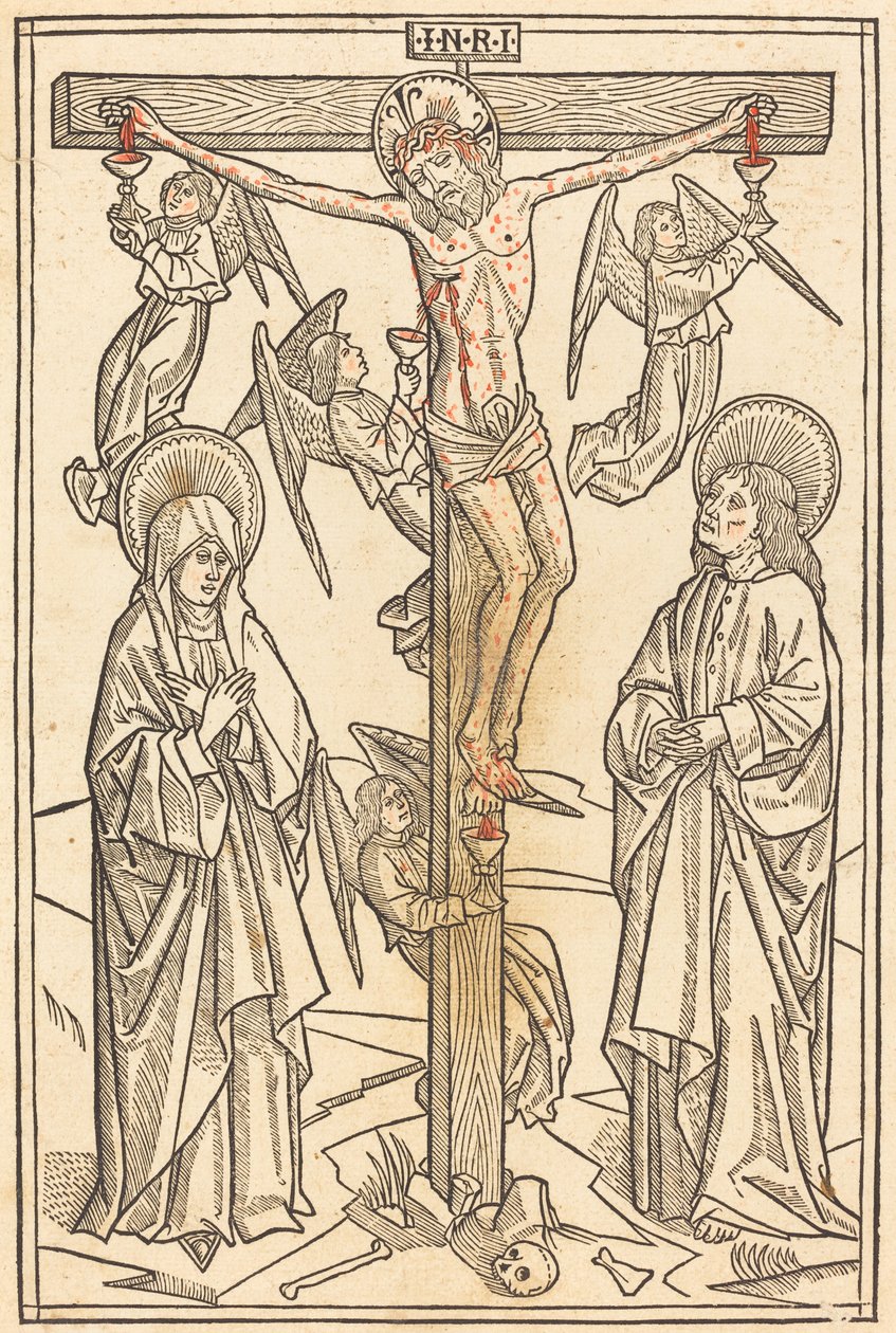 Cristo en la cruz con ángeles de German 15th Century