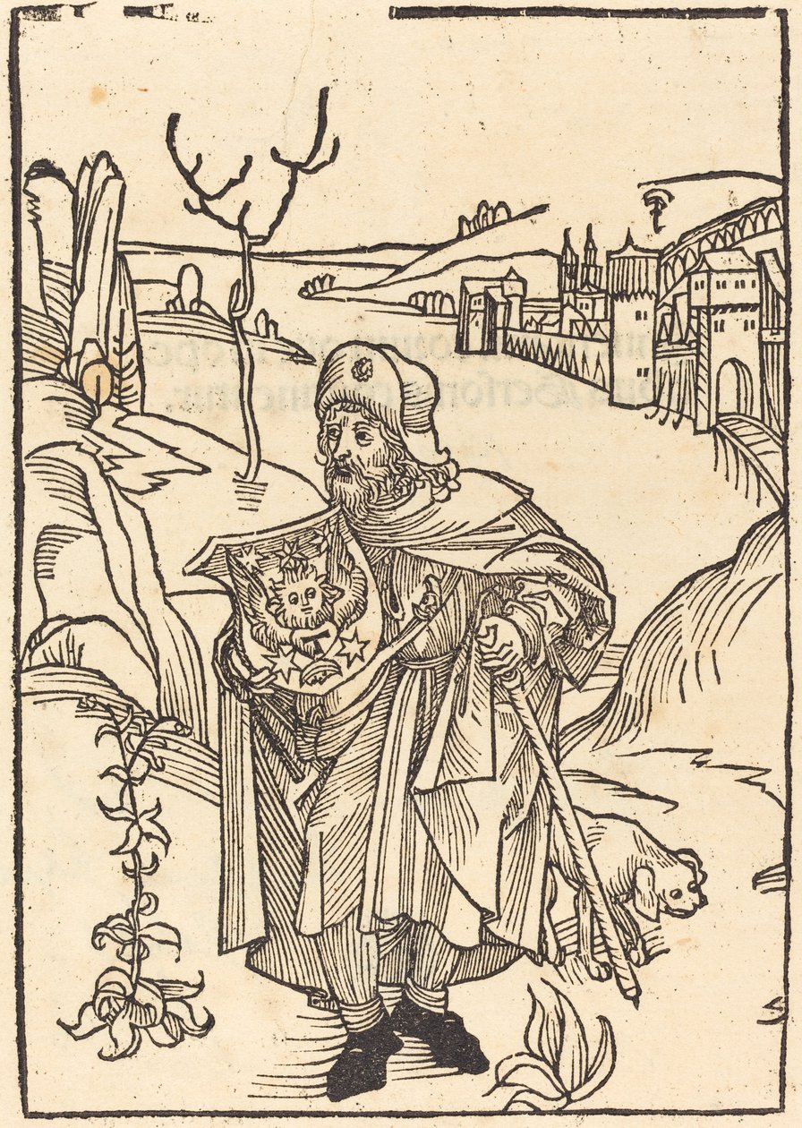 Gerson como Peregrino con Ciudad en el Fondo de German 15th Century